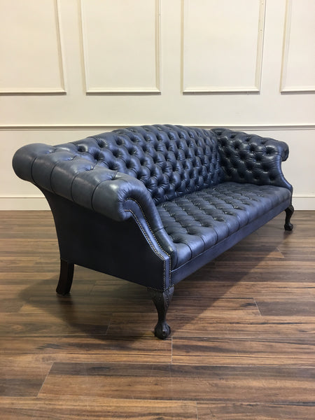 Ex-Display SALE - 4 Seater Rockingham Chippendale Sofa in hand Dyed Ocean Blue