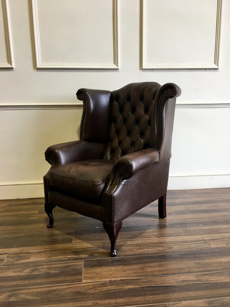 Brown Leather Wing Back Chair