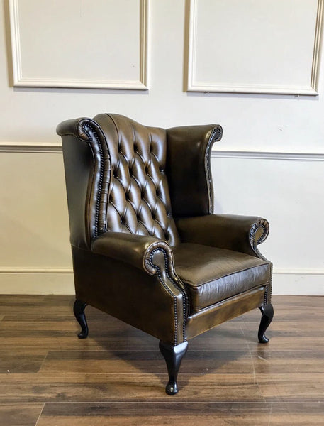 Lightly Restored Saddle Tan Wing Back Chair 