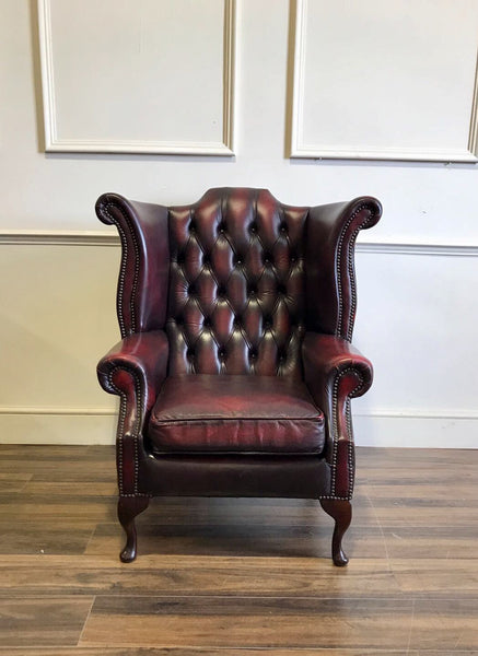 Stunning Second Hand Leather Chesterfield Wing Back Chair