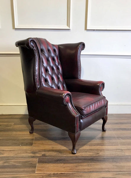 Stunning Second Hand Leather Chesterfield Wing Back Chair