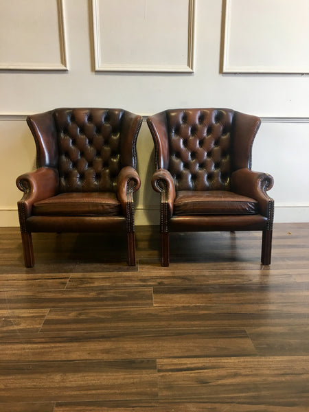 2 Chocolate Brown Wing Back Chairs