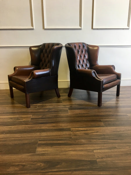 Side view of Chocolate Brown Wing Back Chairs