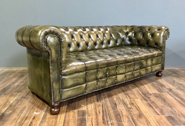 A Very Good MidC Vintage Sofa In hand Dyed Green Leather