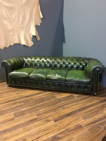 Fine Vintage Rich Green Leather Chesterfield Chair