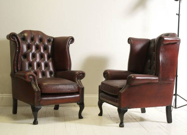 LOVELY PAIR OF RED WINE QUEEN ANNE CHAIRS