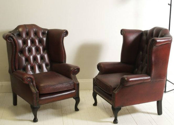 LOVELY PAIR OF RED WINE QUEEN ANNE CHAIRS