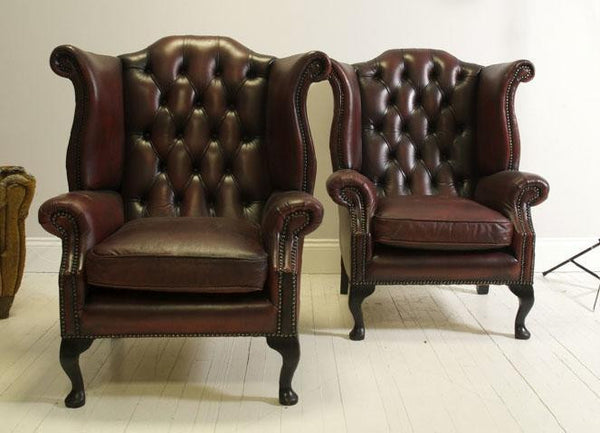 LOVELY PAIR OF RED WINE QUEEN ANNE CHAIRS