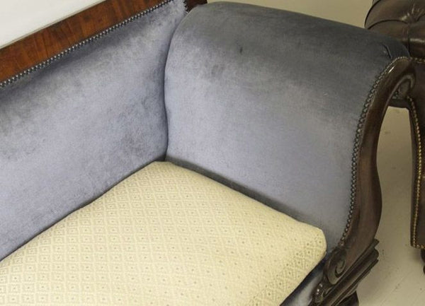 WILLIAM IV EARLY NINETEENTH CENTURY SOFA FINISHED IN BRIAN YATES VELVET WITH COLEFAX & FOWLER SEAT PAD