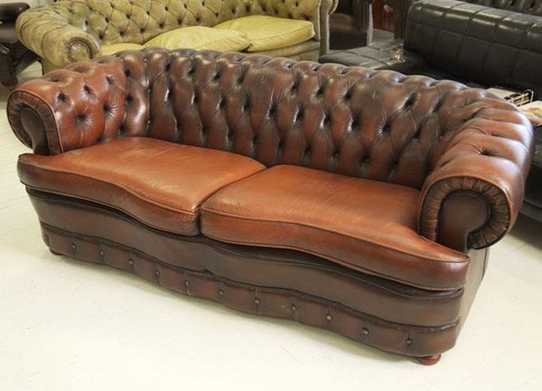 CHESTERFIELD WITH FULLY COIL SPRUNG SEATS IN RICH CHESTNUT BROWN – TO BE RE-BUTTONED