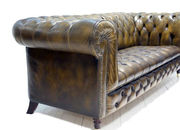 MATCHING PAIR OF FULLY RESTORED BURNT TAN CHESTERFIELD