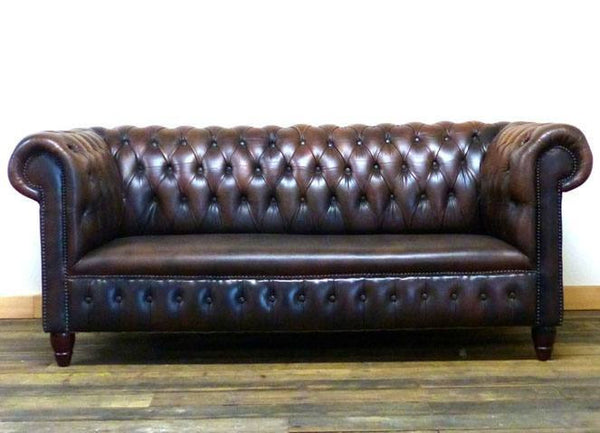 A LOVELY RUSTIC BROWN CHESTERFIELD WITH FULL NEW LEATHER SEAT
