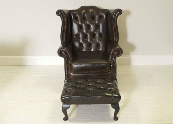 Leather chesterfield wing back chair