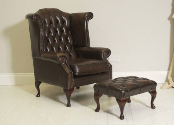 IMPRESSIVE QUEEN ANNE WING CHAIR WITH FOOTSTOOL