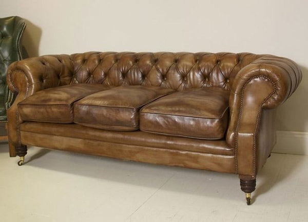 Chesterfield Hand Dyed Caramel Brown Leather 