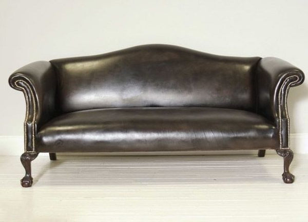 Rockingham Chippendale Sofa: Hand Dyed Ebony Leather