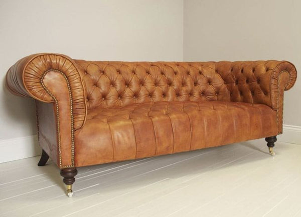 Walpole Sofa: Hand Dyed Fawn Brown Leather