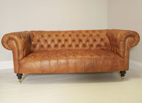 Walpole Sofa: Hand Dyed Fawn Brown Leather