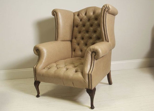 PORTLAND QUEEN ANNE CHAIR: TAUPE LEATHER