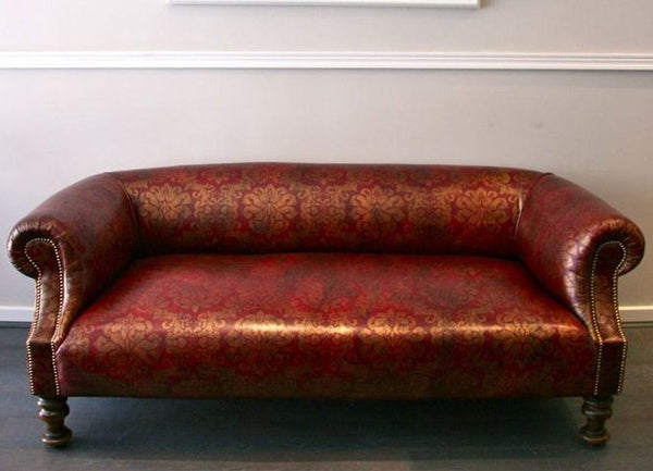 Devonshire Sofa: Printed Red And Gold Leather