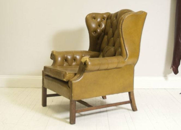 VERY COOL QUEEN ANNE TAN WING BACK CHAIR