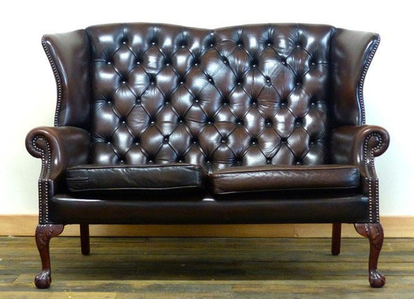 SUPERB VINTAGE QUEEN ANNE TWO SEATER SOFA WITH BALL & CLAW LEGS