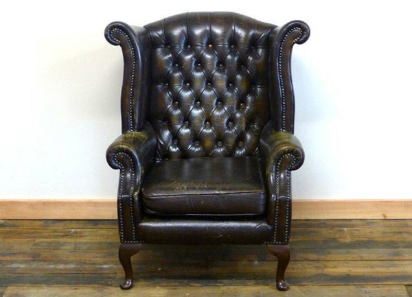RUSTIC BROWN QUEEN ANNE WING BACK CHAIR